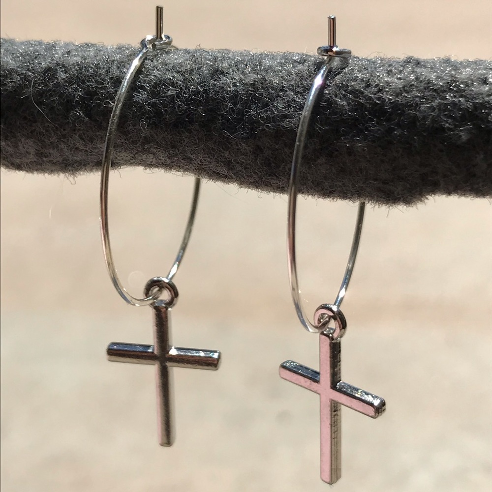 Silver cross hoops